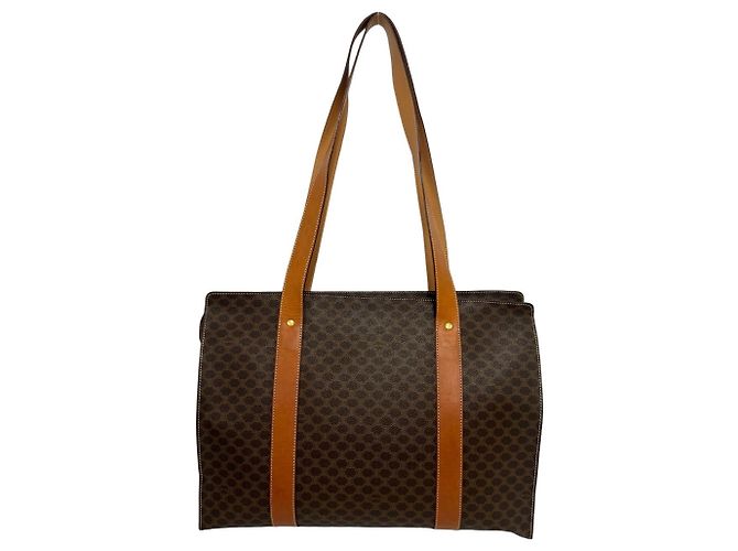 Céline Borsa Tote CELINE Vintage Macadam Blazon Pattern Triomphe in pelle Marrone - vista 3