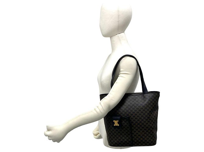 Céline Bolso Tote de cuero Celine Macadam Blazon Triomphe Pattern Castaño Negro - vista 2