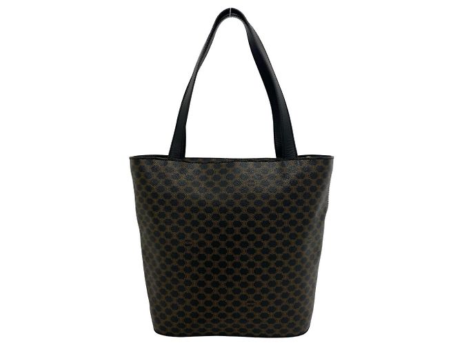 Céline Bolso Tote de cuero Celine Macadam Blazon Triomphe Pattern Castaño Negro - vista 3