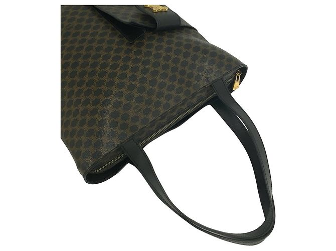 Céline Bolso Tote de cuero Celine Macadam Blazon Triomphe Pattern Castaño Negro - vista 4