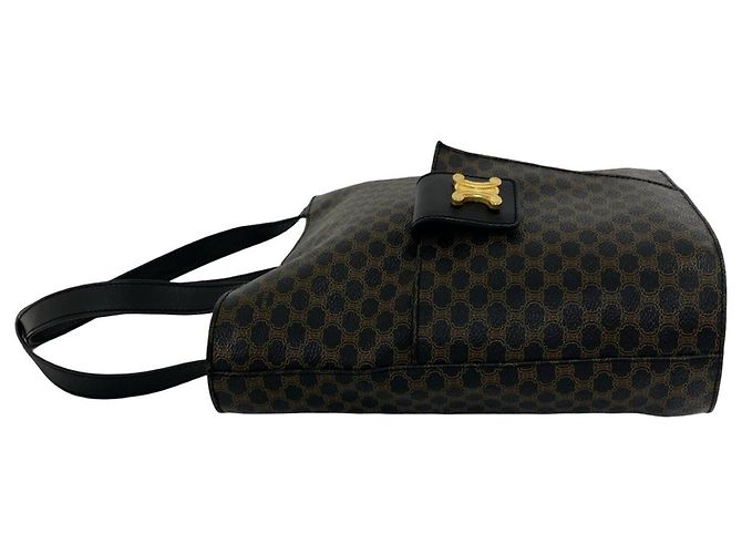 Céline Bolso Tote de cuero Celine Macadam Blazon Triomphe Pattern Castaño Negro - vista 5