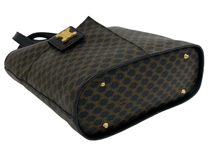 Céline Bolso Tote de cuero Celine Macadam Blazon Triomphe Pattern Castaño Negro - vista 7