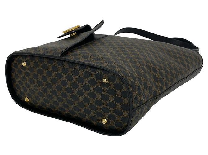Céline Bolso Tote de cuero Celine Macadam Blazon Triomphe Pattern Castaño Negro - vista 8