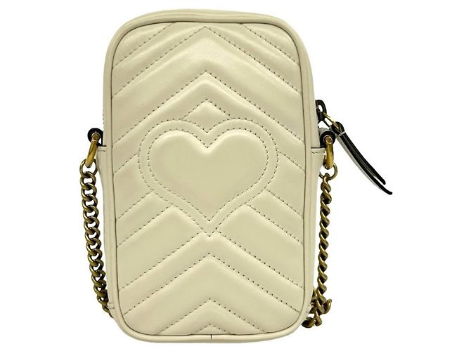 Borsa a tracolla mini/pouch Gucci GG Marmont in pelle con logo e catena Bianco - vista 2