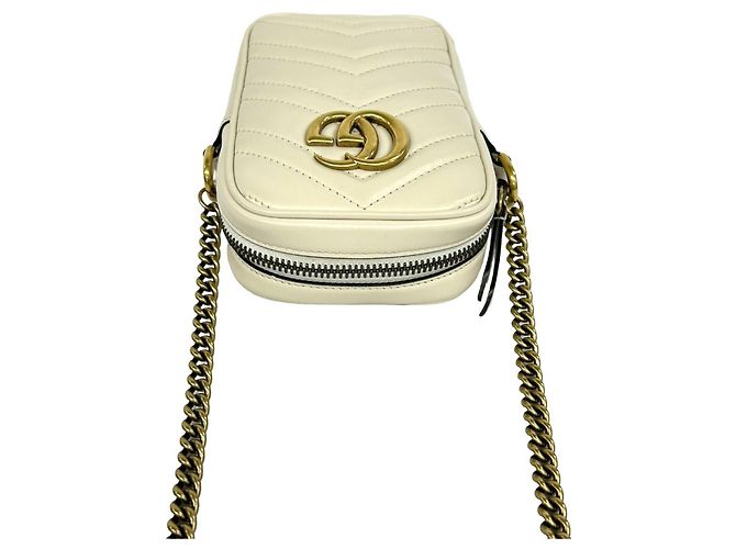Borsa a tracolla mini/pouch Gucci GG Marmont in pelle con logo e catena Bianco - vista 3