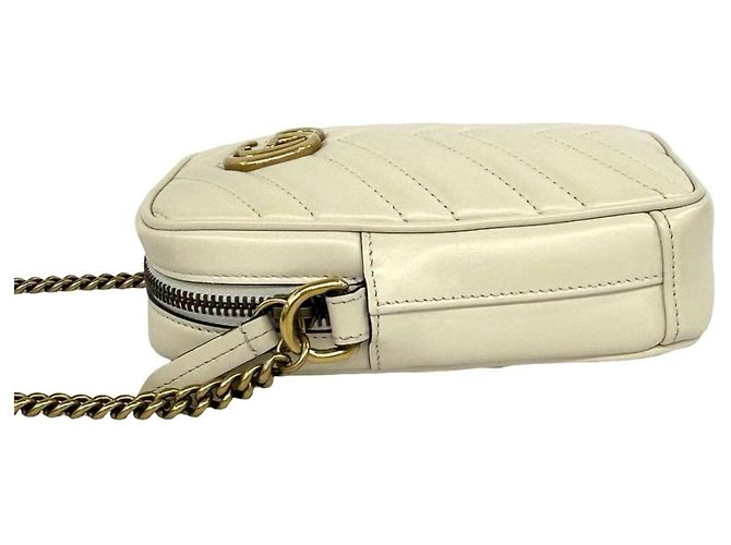 Borsa a tracolla mini/pouch Gucci GG Marmont in pelle con logo e catena Bianco - vista 4