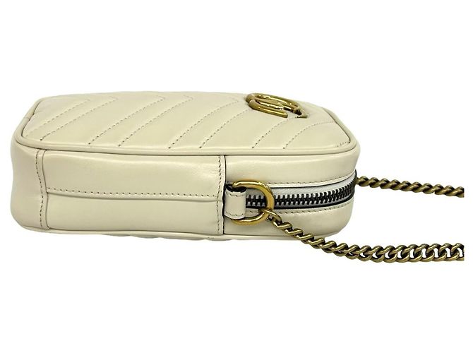 Borsa a tracolla mini/pouch Gucci GG Marmont in pelle con logo e catena Bianco - vista 5