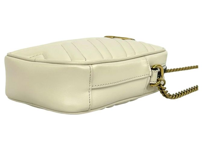 Borsa a tracolla mini/pouch Gucci GG Marmont in pelle con logo e catena Bianco - vista 7