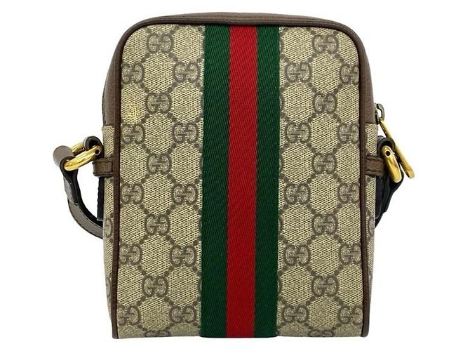 Borsa a tracolla/Pouch in pelle GUCCI Ophidia Sherry Line Marrone Rosso Verde - vista 3
