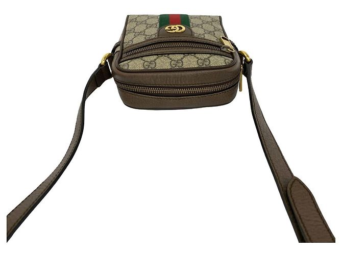 Borsa a tracolla/Pouch in pelle GUCCI Ophidia Sherry Line Marrone Rosso Verde - vista 4