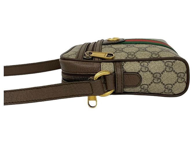 Borsa a tracolla/Pouch in pelle GUCCI Ophidia Sherry Line Marrone Rosso Verde - vista 5