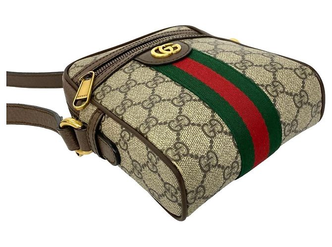 Borsa a tracolla/Pouch in pelle GUCCI Ophidia Sherry Line Marrone Rosso Verde - vista 7