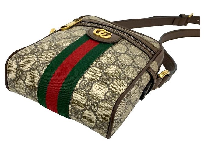 Borsa a tracolla/Pouch in pelle GUCCI Ophidia Sherry Line Marrone Rosso Verde - vista 8