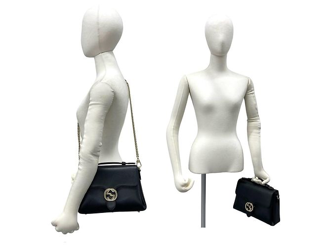 GUCCI Schultertasche aus Leder mit Interlocking G Hardware Schwarz - Ansicht 2