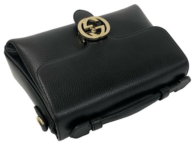 GUCCI Schultertasche aus Leder mit Interlocking G Hardware Schwarz - Ansicht 4