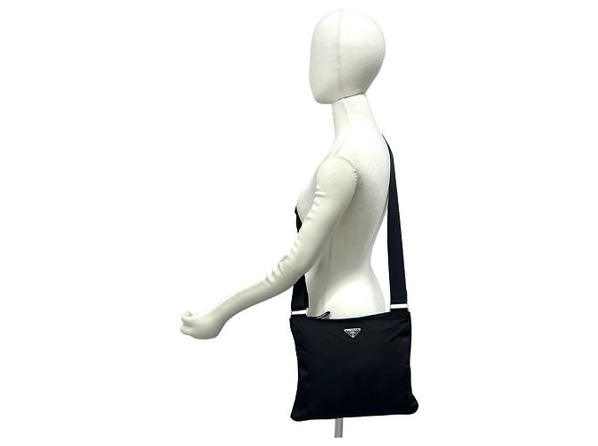 Borsa a tracolla in nylon con logo triangolare Prada Nero - vista 2