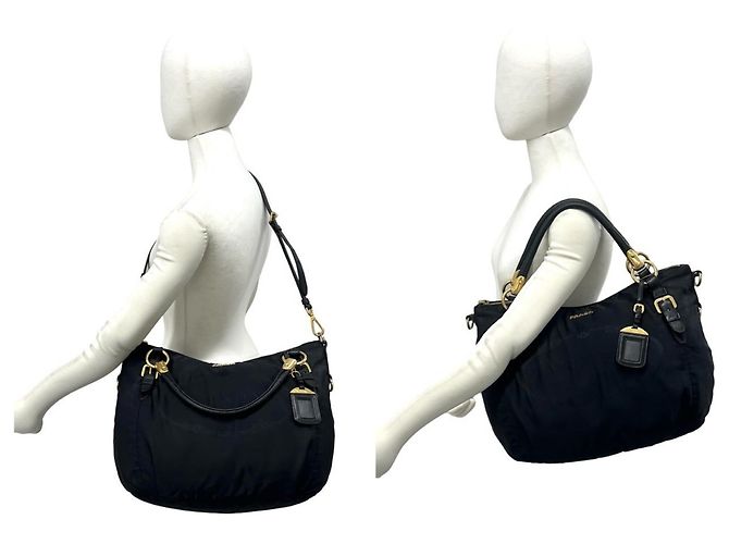 Tote Borsa in nylon Tessuto e pelle con logo Prada Nero - vista 2