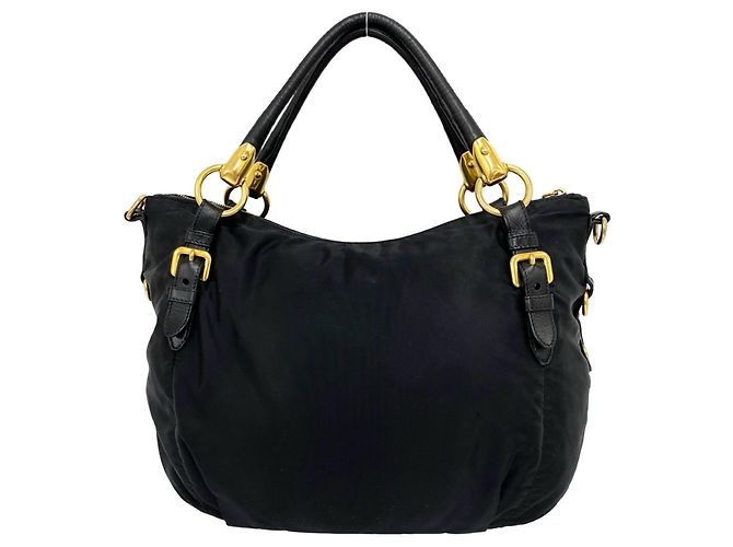 Tote Borsa in nylon Tessuto e pelle con logo Prada Nero - vista 3