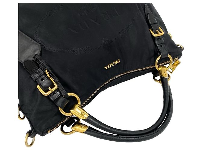Tote Borsa in nylon Tessuto e pelle con logo Prada Nero - vista 4