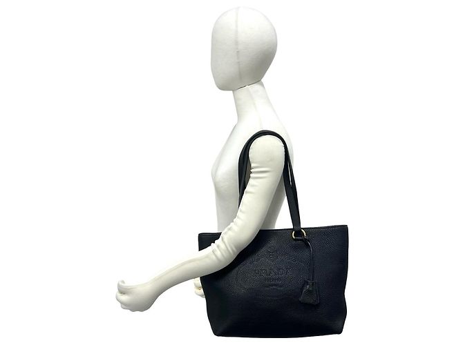 Borsa Tote in pelle con logo impresso Prada Nero - vista 2