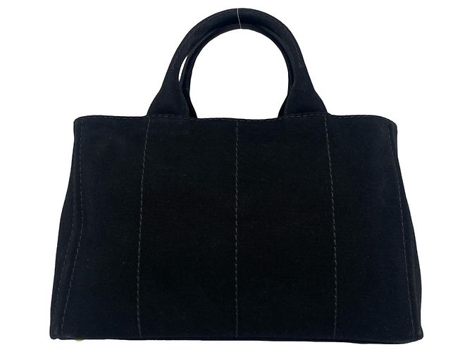 Tote Sac à épaule Prada Canapa en toile avec logo triangle métallique Noir - vue 3