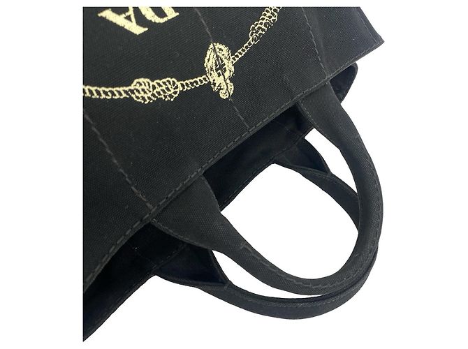 Tote Sac à épaule Prada Canapa en toile avec logo triangle métallique Noir - vue 4