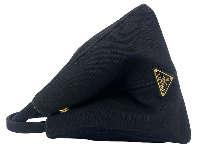 Tote Sac à épaule Prada Canapa en toile avec logo triangle métallique Noir - vue 5