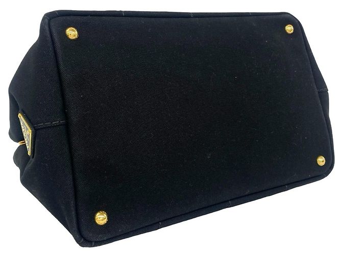 Tote Sac à épaule Prada Canapa en toile avec logo triangle métallique Noir - vue 7