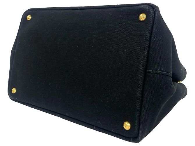 Tote Sac à épaule Prada Canapa en toile avec logo triangle métallique Noir - vue 8