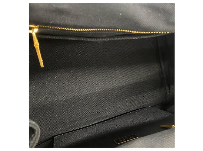 Tote Sac à épaule Prada Canapa en toile avec logo triangle métallique Noir - vue 9
