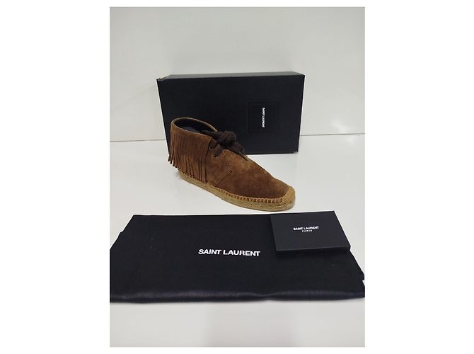 Autre Marque Saint Laurent Botines de ante con flecos marrones Castaño - vista 2