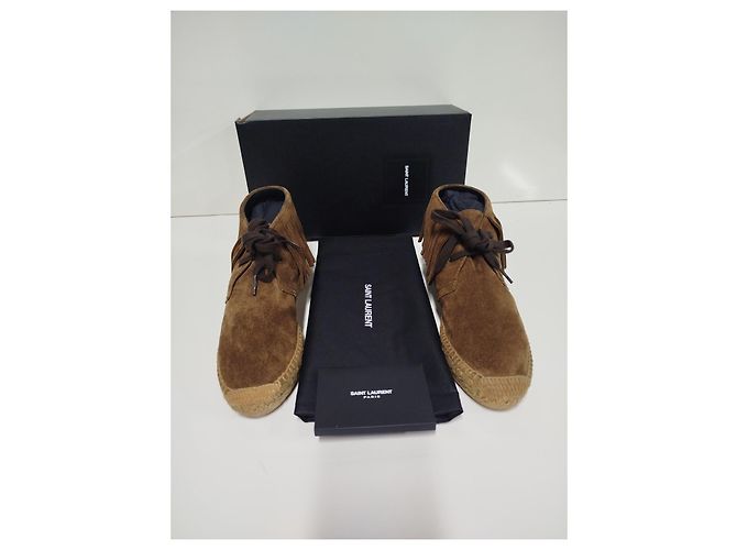 Autre Marque Saint Laurent Botines de ante con flecos marrones Castaño - vista 3
