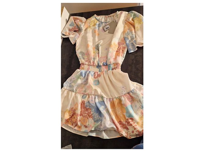 Vanessa Bruno kurzes Blumenprint-Kleid Pink Blau Mehrfarben Beige Grün Orange Gelb - Ansicht 8