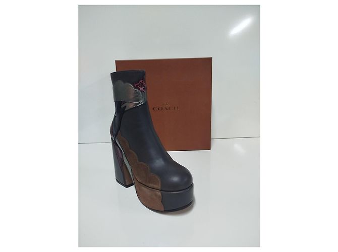 Botines Coach de plataforma y tacón ancho Castaño Negro Metálico - vista 2