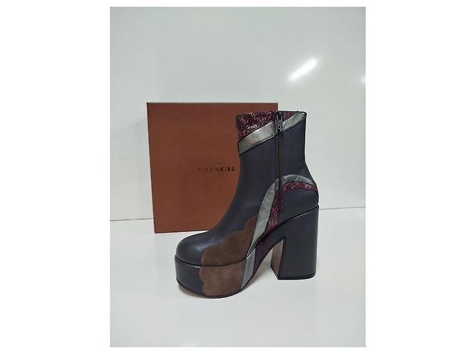 Botines Coach de plataforma y tacón ancho Castaño Negro Metálico - vista 5