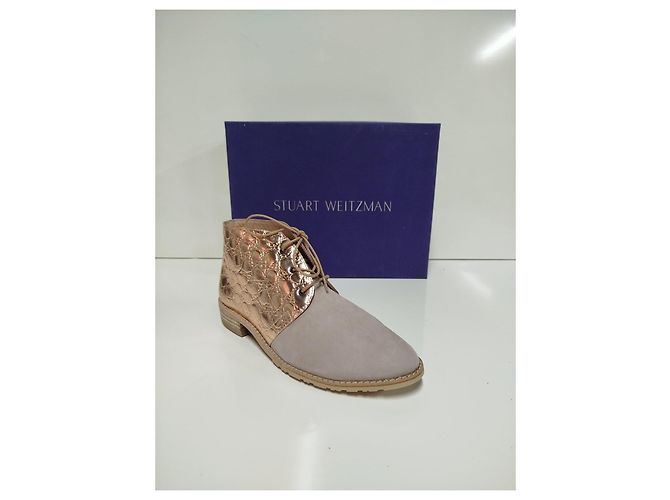 Stuart Weitzman Stivaletti Camoscio e Pelle Metallizzata Cognac Taupe - vista 2