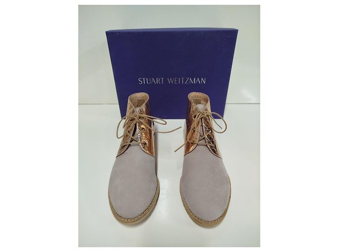 Stuart Weitzman Stivaletti Camoscio e Pelle Metallizzata Cognac Taupe - vista 3