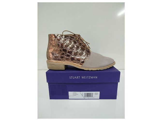 Stuart Weitzman Stivaletti Camoscio e Pelle Metallizzata Cognac Taupe - vista 6