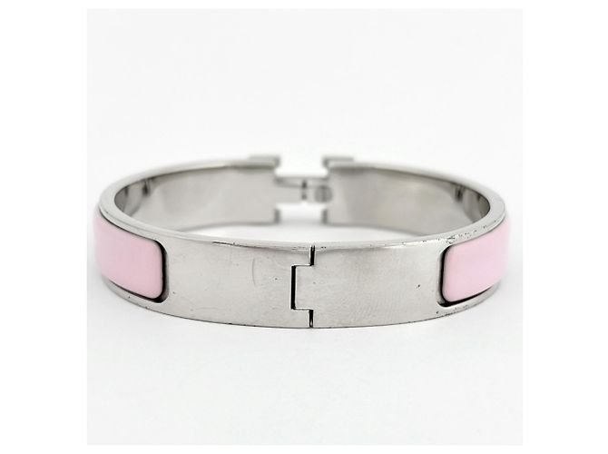 Hermès Hermes Clic H Emaille Armreif Silber Pink - Ansicht 2