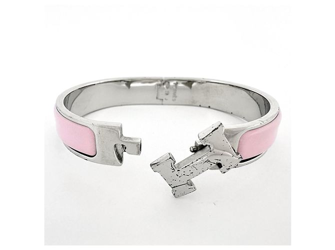 Hermès Hermes Clic H Emaille Armreif Silber Pink - Ansicht 3