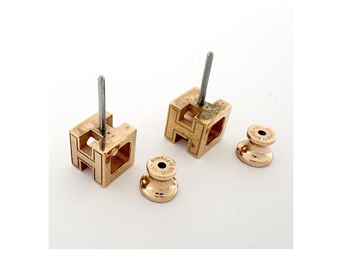 Hermès Hermes Cage d'H H-Cube Ohrstecker Schwarz Golden - Ansicht 3