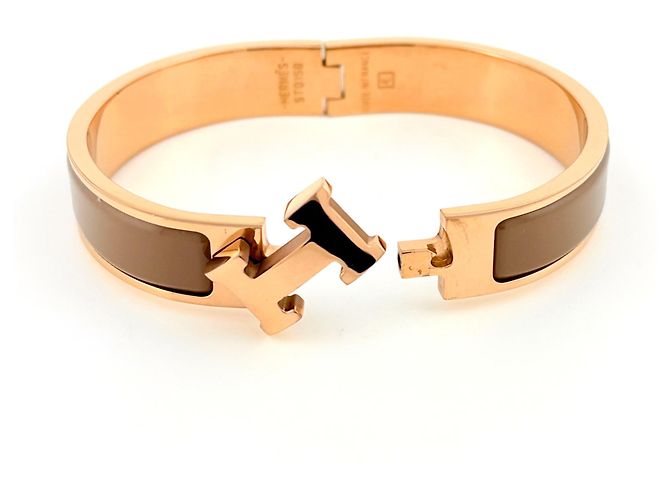 Hermès Bracciale Smaltato Hermes HERMES Clic H Marrone D'oro - vista 2