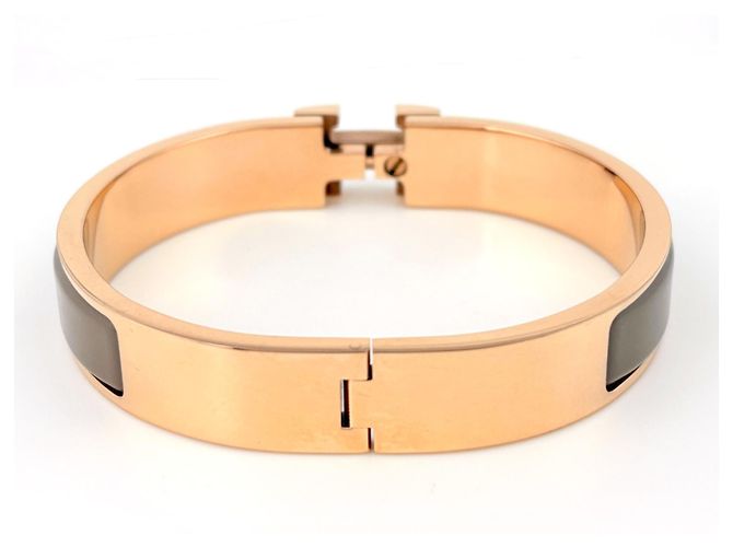 Hermès Bracciale Smaltato Hermes HERMES Clic H Marrone D'oro - vista 3