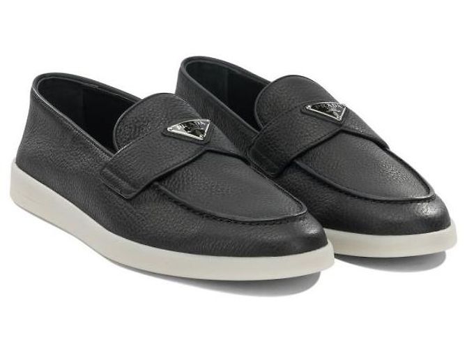 Prada Mocassino in pelle con logo triangolare Nero - vista 4