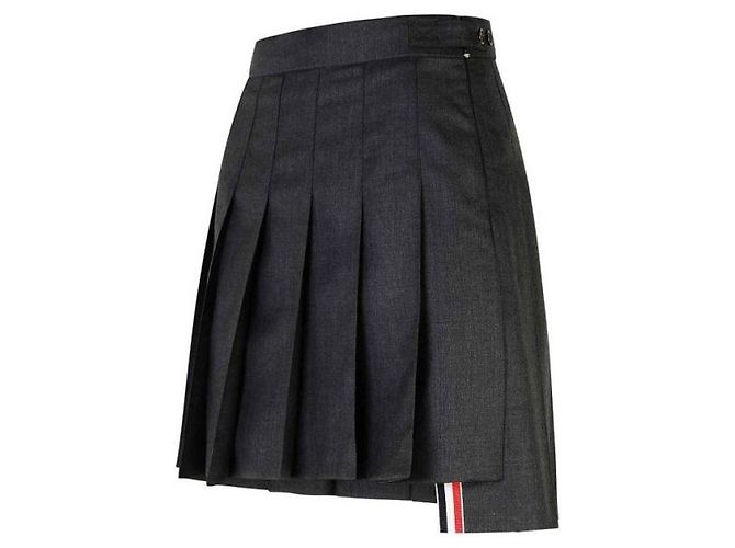 Thom Browne Minifalda plisada de sarga de lana Castaño - vista 5