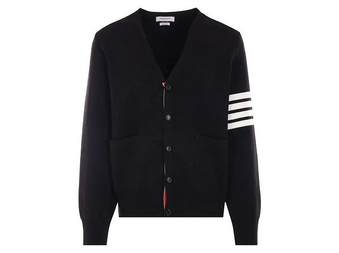Thom Browne V-Ausschnitt-Cardigan aus Baumwolle in Milano-Stich Schwarz - Ansicht 3