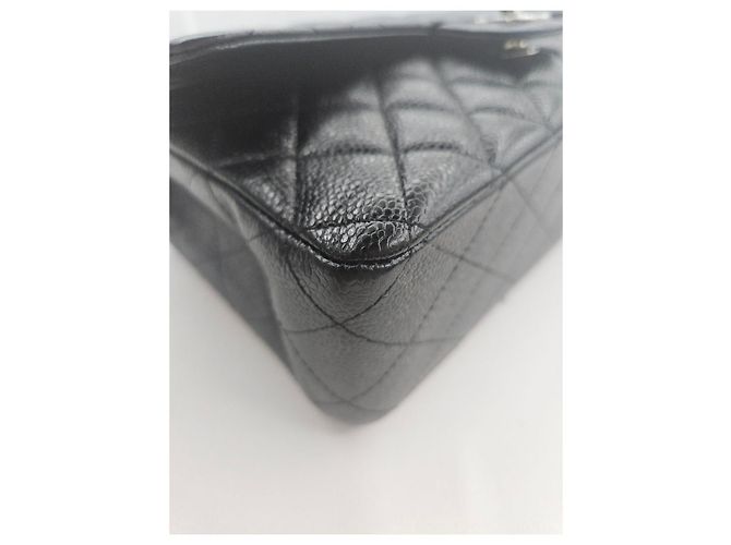 Chanel Serie di borse a tracolla Medium Silver in pelle caviar classica Nero - vista 17