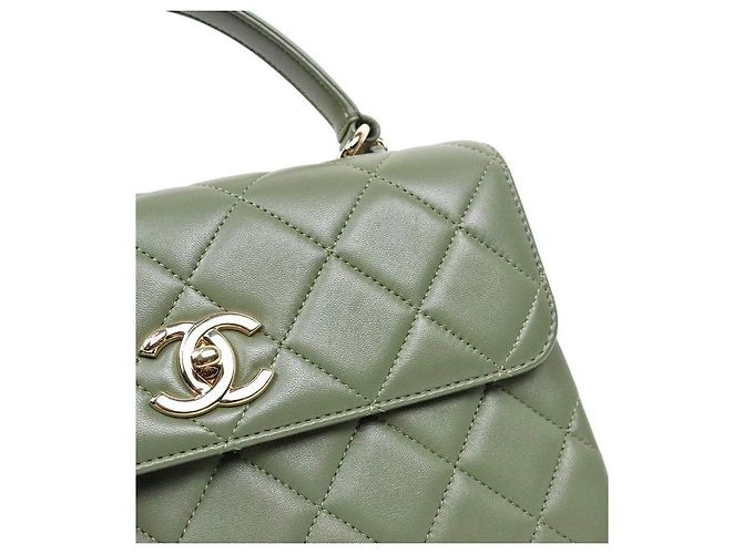 Chanel Kleine Trendy CC Top Handle Tote Bag aus grünem Lammleder - Ansicht 8