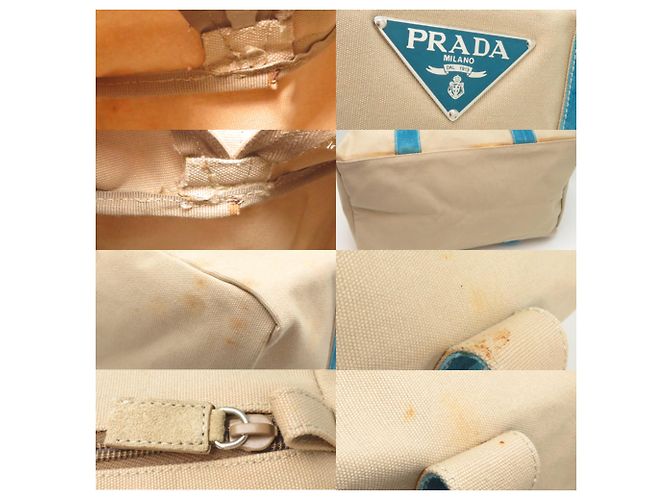 Borsa Tote Prada Canapa Shopping da donna Blu Beige - vista 10