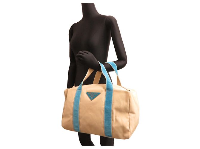 Borsa Tote Prada Canapa Shopping da donna Blu Beige - vista 8